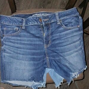 American Eagle Outfitters Blue Jean Shorts with Frayed Hem